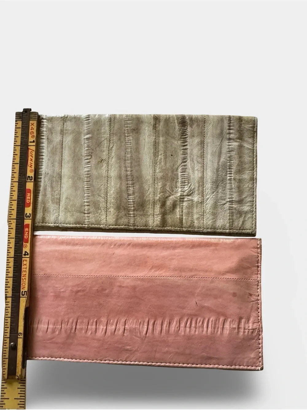 Lot 2 Vintage Eel Skin Long Billfold Wallet Pink Taupe 1980s Checkbook Cover